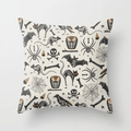 Halloween throw pillow cover with skeletons, cats and bats pattern in orange and black - Skeleton Animals Collection (DRD44-6)