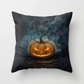 Housse de coussin Halloween carrée avec motif citrouille lumineuse sur fond gris neutre - Style Citrouille Lumineuse (DRD84-7) / 45x45 cm