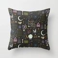 Square Halloween polyester pillowcase featuring mystic black print with ghosts and crystals - Occultism All-Over Pattern (DRD44-7)
