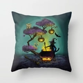 Housse de coussin Halloween carrée avec chat sorcière et arbre magique violet sur gris - Arbre de Sorcière Chat Noir (DRD84-8) / 45x45 cm