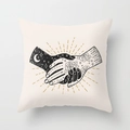 Halloween decorative square pillowcase featuring moon and rose mystic hand-holding design - B&W Divination Hands Style (DRD44-8)