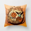Housse de coussin Halloween avec personnage citrouille et illustration automnale hibou - Hibou Tête de Citrouille (DRD84-9) / 45x45 cm