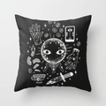 Halloween polyester cushion cover with gothic occult crystal ball and tarot symbols - Black Background Mystic Pattern (DRD44-9)