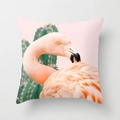 Polyester flamingo throw pillow featuring pink flamingos and green cacti on pink base - 18x18 Inch / Realistic Pink Flamingo (DRD56-10)