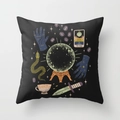 Halloween throw pillow cover featuring mystical crystal ball and tarot moon pattern in black - The Moon Tarot Crystal Ball (DRD44-10)