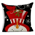 Christmas snowman linen throw pillow case with red hat and bird on a black background - Snowman Style 10 (YMD70-10)