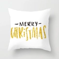 Federa natalizia nordica bianca con stampa Merry Christmas dorata per divano - 45x45 cm / Scritta Merry Christmas (DRD87-1)