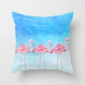 Polyester flamingo throw pillow featuring three pink birds on a watercolor background - 18x18 Inch / Blue Green Wave Gradient (DRD56-13)