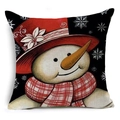 Detailed texture of Christmas linen pillowcase featuring a snowman with a red hat and scarf - Snowman Style 8 (YMD70-8)