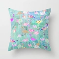 Artistic flamingo print square decorative pillow in vibrant watercolor pink and teal - 18x18 Inch / Mint Green and Pink (DRD56-15)