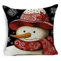 Detailaufnahme der Leinentextur eines Weihnachts-Schneemann-Kissenbezugs mit Schneeflocken - 45x45cm / Schneemann Stil 4 (YMD70-4)