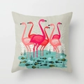 Polyester flamingo print pillowcase with artistic pink birds and lake blue water motifs - 18x18 Inch / Lake Blue Water Pattern (DRD56-16)
