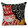 Detailansicht des Kissenbezugs aus Leinen mit Schneemann-Motiv und Stoffstruktur für Weihnachten - 45x45cm / Schneemann Stil 3 (YMD70-3)