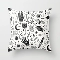 Halloween decorative polyester throw pillow case with mystical witchcraft hand-drawn patterns - Dense White Occult Art (DRD44-18)