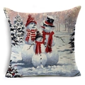 Christmas snowman family print linen throw pillow cover with red scarves and festive pattern - 18x18 Inch / Snowman Family Style (YMD47-1)
