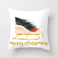 Nordic Christmas peach skin pillowcase with pink sleigh and Merry Christmas print - 18x18 Inch / Watercolor Christmas Scene (DRD87-8)