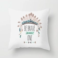 Peach skin pillow cover with bohemian peacock feather and Be Brave Little One text - 18x18 Inch / Feather Headdress Style (DRD81-1)