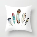 Peacock feather print square pillowcase featuring watercolor artistic patterns on white fabric - 18x18 Inch / Five Art Feathers Style (DRD81-3)