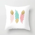 Bohemian white pillowcase featuring three colorful peacock feathers with gold glitter detail - 18x18 Inch / Vertical Three Feathers Style (DRD81-4)