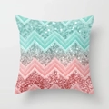 Detail of modern Nordic polyester pillowcase with shiny gradient chevron pattern stripes - Mint Silver White Pink Chevron Style (DRD109-15) / Standard Square