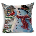 Linen Christmas pillowcase featuring a smiling snowman and cardinal in a winter forest - 18x18 Inch / Snowman and Cardinal Style (YMD47-4)