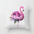 Polyester throw pillow with artistic watercolor flamingo and peony floral pattern - 18x18 Inch / Peony and Flamingo (DRD56-22)