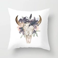 Bohemian style square pillowcase with watercolor floral bull skull print on white - 18x18 Inch / Lily Bull Skull Style (DRD81-5)
