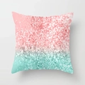 Detail of square polyester pillowcase with pink and mint green gradient sequin pattern - Pink Mint Green Gradient Glitter Style (DRD109-16) / Standard Square