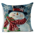 Christmas snowman linen pillowcase with blue background and white snowflakes - 18x18 Inch / Snowman and Snowflakes Blue Style (YMD47-5)