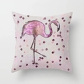 Modern square polyester pillow cover featuring a pink flamingo with gold sequins - 18x18 Inch / Golden Glitter Texture (DRD56-23)