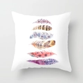 Peach skin pillow cover featuring artistic colorful peacock feathers in boho style - 18x18 Inch / Six Geometric Feathers Style (DRD81-6)