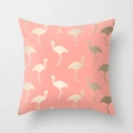 Polyester flamingo pattern throw pillow in coral pink with metallic gold print finish - 18x18 Inch / Tri Color Metallic (DRD56-24)