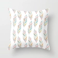 Square peach skin pillowcase with colorful ethnic peacock feather print on white base - 18x18 Inch / Colorful All-over Feather Style (DRD81-7)