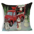 Christmas snowman and red truck linen pillow cover for holiday home decoration - 18x18 Inch / Snowman Red Truck Hot Cocoa Style (YMD47-10)