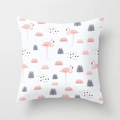 Polyester throw pillow featuring pink flamingos and tropical leaves on a white background - 18x18 Inch / Fresh Tropical Floral (DRD56-25)