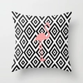 Polyester flamingo throw pillow with black and white geometric diamond pattern background - 18x18 Inch / Diamond BW Contrast (DRD56-26)