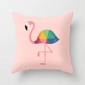 Pink decorative polyester pillow featuring a geometric triangle flamingo pattern design - 18x18 Inch / Geometric Patchwork (DRD56-27)
