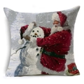 Linen Christmas pillow case with Santa Claus and snowman painting by artist Macneil - 18x18 Inch / Santa and Snowman Style (YMD 47-8)