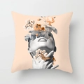Fodera per cuscino artistica con ritratto di donna floreale in arancio chiaro - Stile Ritratto Viso Floreale Arancione Vintage (DRD89-2)
