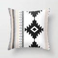 Square cushion cover with Nordic black and white geometric ethnic patterns on fabric - Vintage Ethnic Geometric Style (DRD90-8)