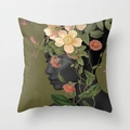 Federa quadrata con ritratto floreale di donna nera su tessuto in tonalità verde oliva - Stile Ritratto Silhouette Rosa Fondo Verde Oliva (DRD89-3)