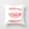 Peacock feather pillowcase featuring artistic pink feathers on a white fabric base - 18x18 Inch / Three Pink Feathers Style (DRD81-11)