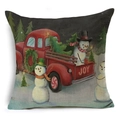 Christmas snowman and red pickup truck linen pillowcase with JOY text decor - 18x18 Inch / Snowman and JOY Truck Style (YMD47-13)