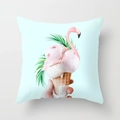 Polyester flamingo ice cream cushion with creative digital print and palm leaf design - 18x18 Inch / Ice Cream Flamingo (DRD56-30)