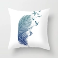 Peacock feather and flying birds art print on a white decorative square pillow cover - 18x18 Inch / Feather To Birds Style (DRD81-12)