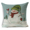 Linen Christmas pillow case featuring snowman with red scarf and birdhouse - 18x18 Inch / Snowman and Birdhouse Style (YMD47-14)