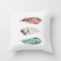 Modern white peacock feather pattern pillowcase in peach skin fabric with artistic prints - 18x18 Inch / Three Color Art Feathers Style (DRD81-13)