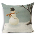 Linen Christmas snowman decorative pillow cover with red scarf and top hat print - 18x18 Inch / Artistic Signature Snowman Style (YMD47-15)