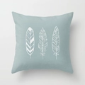 Duck egg blue square cushion cover with white feather prints for home decoration - 18x18 Inch / Duck Egg Blue Simple Feather Style (DRD81-14)