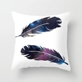 Square white pillowcase featuring colorful peacock feather prints with a galaxy pattern - 18x18 Inch / Dreamy Starry Sky Feather Style (DRD81-15)